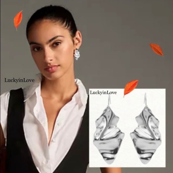 ALEXIS BITTAR Silver Crumpled Leaf Drop Wire Earrings